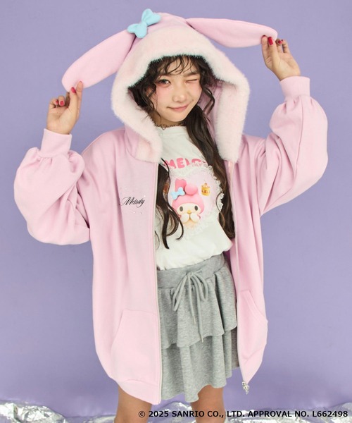 ANAP GiRL（アナップガール） パーカー ×「 マイメロディ 」ファー耳