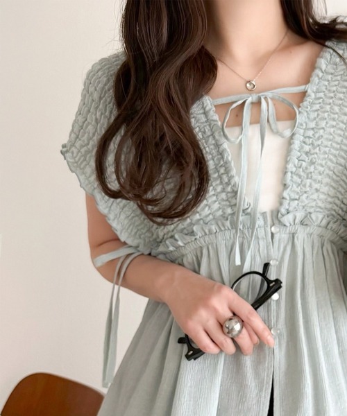 mily bilet ブラウス シャツ 夏 半袖 「mily bilet」ラフなのに品よく