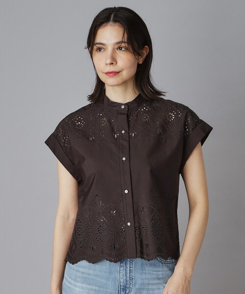 〈TICCA〉シャツブラウス　レースカットワーク TICCA（ティッカ） ブラウス シャツ レースフレンチシャツ レディース