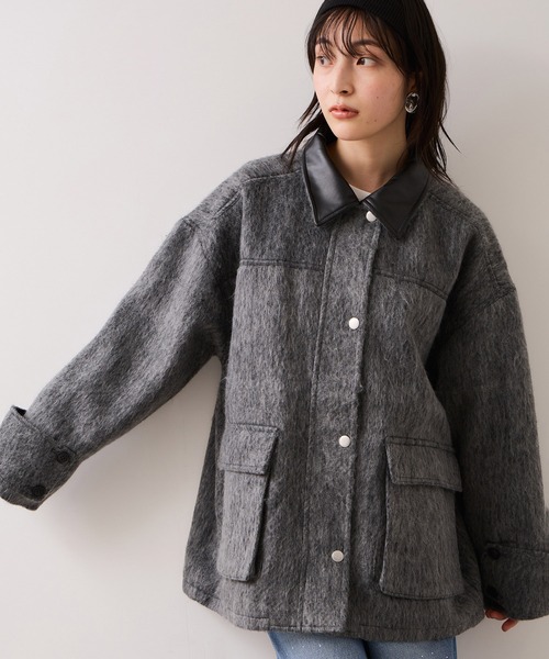 VIS（ビス） カバーオール 「WEB限定」衿袖レザーシャギーアウター