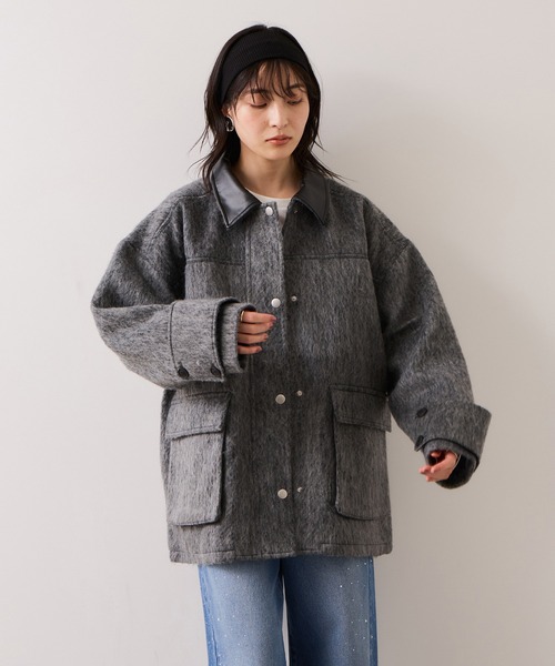 VIS（ビス） カバーオール 「WEB限定」衿袖レザーシャギーアウター