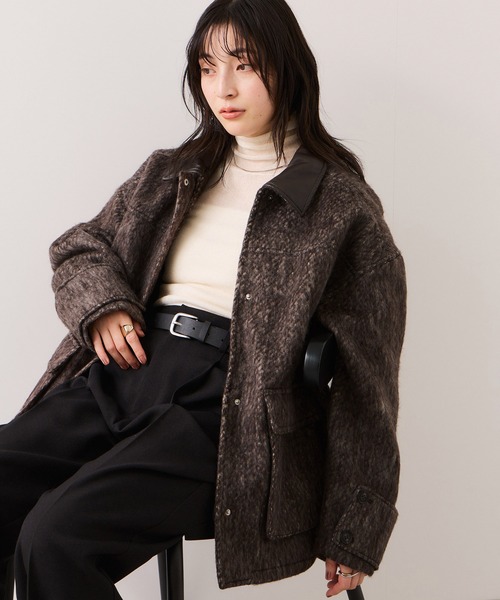 90s カナダ製　NORTHWOODS ウールレザーコンビカバーオール VIS（ビス） カバーオール 「WEB限定」衿袖レザーシャギーアウター