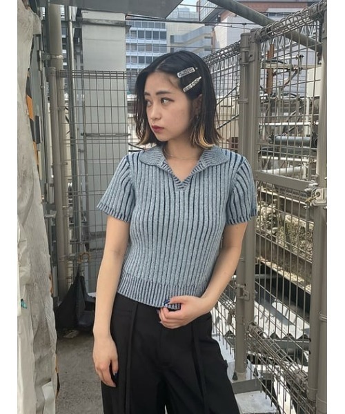 「LAGUA GEM」 半袖ニット FREE ブルー レディース_画像3