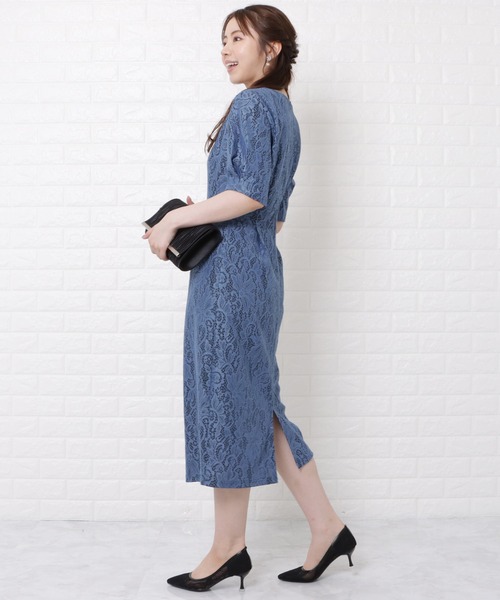 「Lace Ladies」 半袖ワンピース M ブルー レディース_画像5