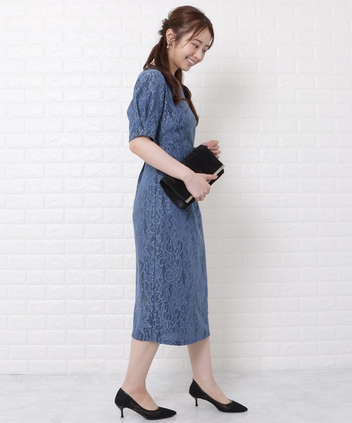 「Lace Ladies」 半袖ワンピース M ブルー レディース_画像6