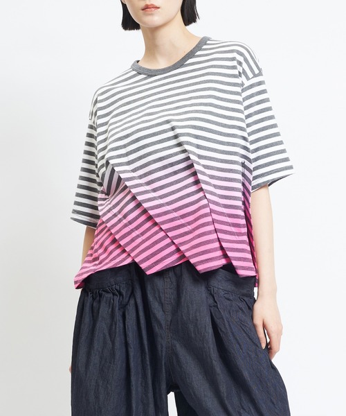 gomme（ゴム） tシャツ 半袖 グラデーションタックT レディース