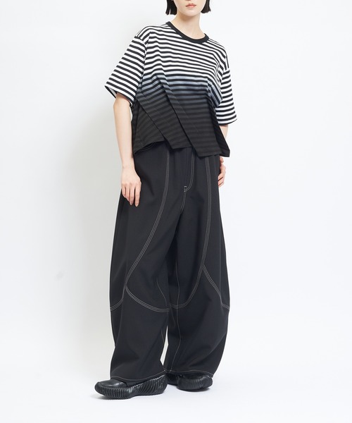 gomme（ゴム） tシャツ 半袖 グラデーションタックT レディース