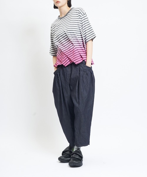 gomme（ゴム） tシャツ 半袖 グラデーションタックT レディース