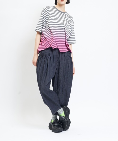 gomme（ゴム） tシャツ 半袖 グラデーションタックT レディース