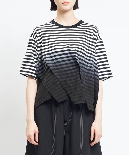 gomme（ゴム） tシャツ 半袖 グラデーションタックT レディース