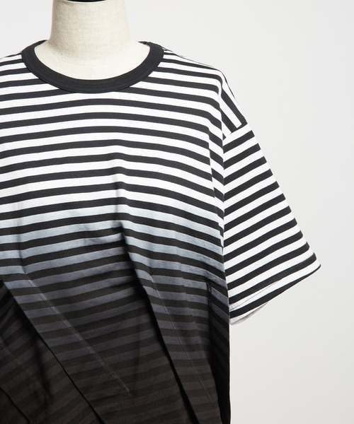 gomme 半袖ストライプTシャツ M gomme（ゴム） tシャツ 半袖 グラデーションタックT レディース
