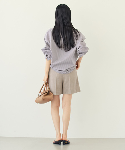 パンツ 「・セットアップ対応」ドンゴロスフレアショートパンツ レディース_7