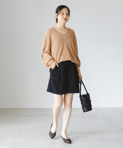 パンツ 「・セットアップ対応」ドンゴロスフレアショートパンツ レディース_15
