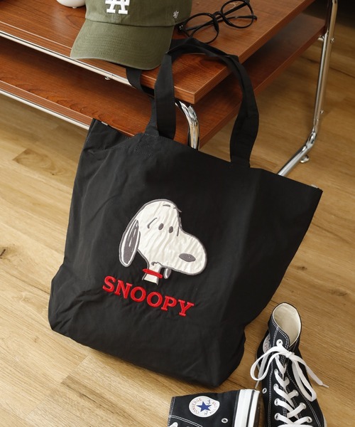 PORTER スヌーピー 刺繍 トートバッグ ブラック SNOOPY（スヌーピー） トートバッグ 大きめ トートバッグ 刺繍