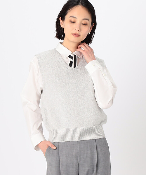 「COMME CA」 ニットベスト 9号 シルバー レディース_画像7