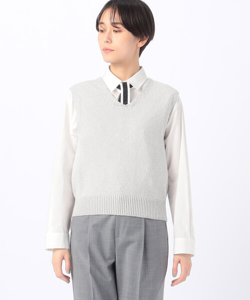 「COMME CA」 ニットベスト 9号 シルバー レディース_画像8
