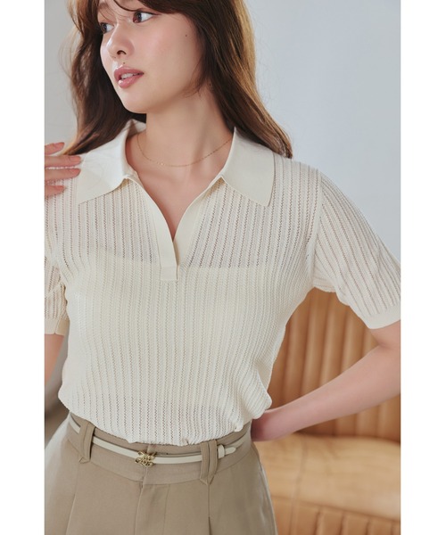 Her lip to Pointelle-Knit Polo Top レディース : ZOZOTOWN Yahoo!店
