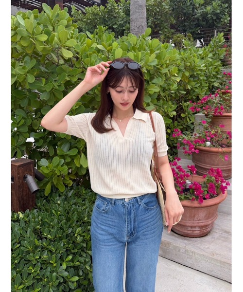 Her lip to Pointelle-Knit Polo Top レディース : ZOZOTOWN Yahoo!店