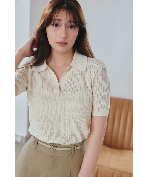 Her lip to Pointelle-Knit Polo Top レディース : ZOZOTOWN Yahoo!店