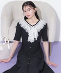 ワンピース 半袖 レースフリルニットワンピースの詳細画像1
