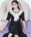 ワンピース 半袖 レースフリルニットワンピースの詳細画像2