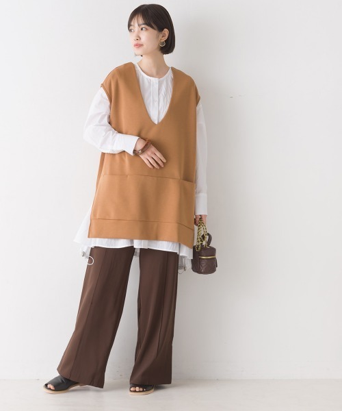 ご自宅用限定お買い得品 OMNES（ファッション） ダンボールニットVネック ジレ ベスト トップス