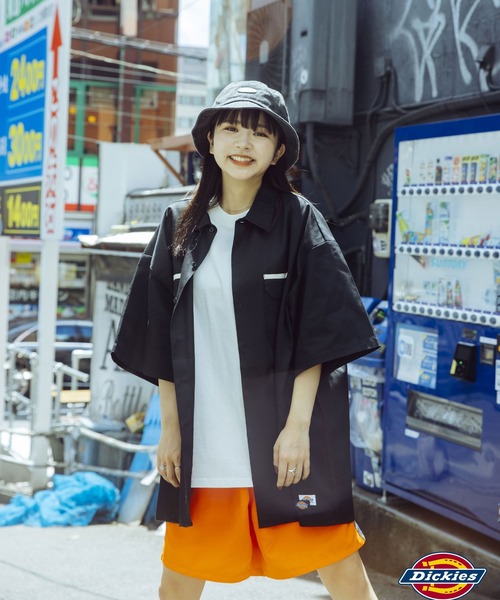 【希少】00's Dickies 半袖ワークシャツ　グリーン 刺繍　ストリート 90s 00s USA Dickies ディッキーズ 刺繍 ワーク シャツ グリーン