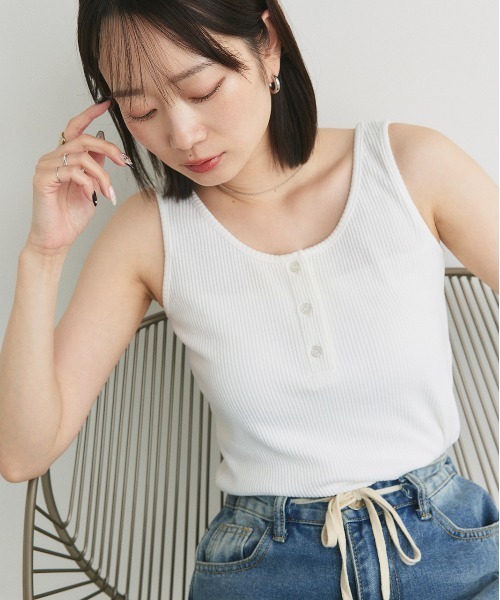 ad thie（アドティエ） タンクトップ ノースリーブ 前ボタン ヘンリー
