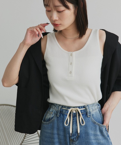 ad thie（アドティエ） タンクトップ ノースリーブ 前ボタン ヘンリー