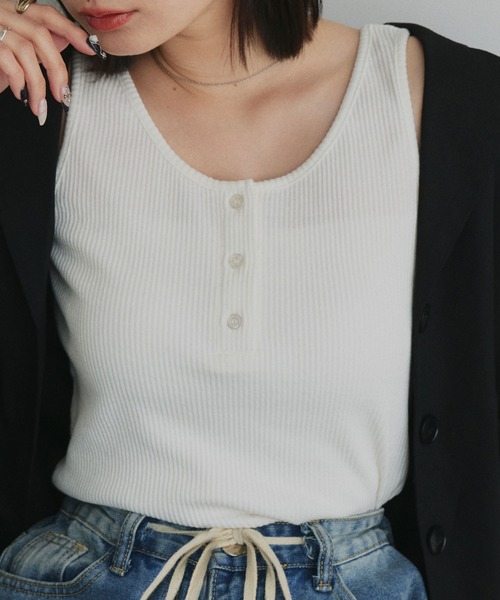 ad thie（アドティエ） タンクトップ ノースリーブ 前ボタン ヘンリー