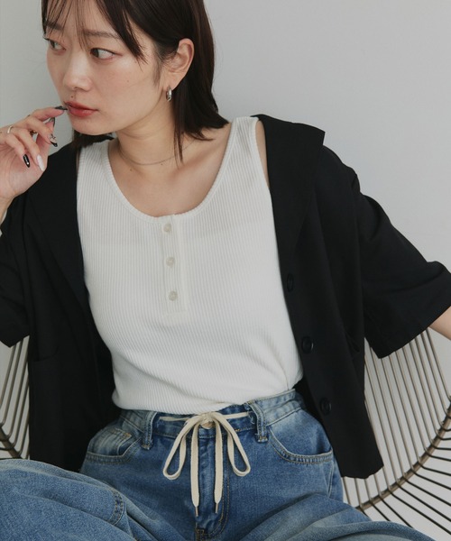 ad thie（アドティエ） タンクトップ ノースリーブ 前ボタン ヘンリー