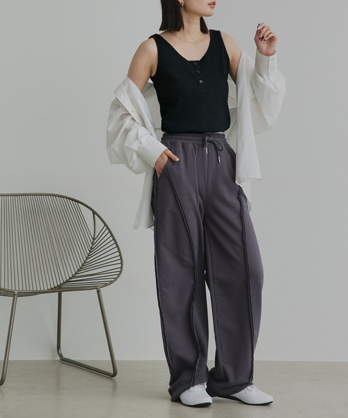ad thie（アドティエ） タンクトップ ノースリーブ 前ボタン ヘンリー