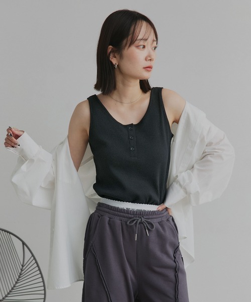 ad thie（アドティエ） タンクトップ ノースリーブ 前ボタン ヘンリー