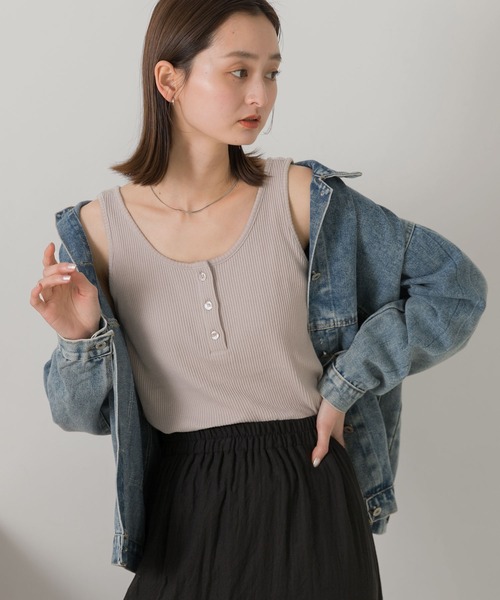 ad thie（アドティエ） タンクトップ ノースリーブ 前ボタン ヘンリー