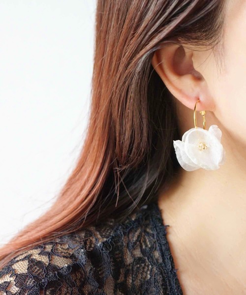 CERCA ピアス jolie minette/2way ふわふわ レース フープピアス