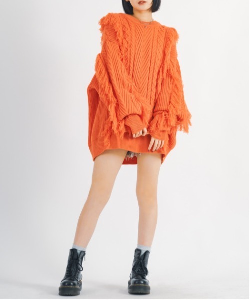 RE730 セーター ニット Cute fringe wide knit sweater / 可愛い