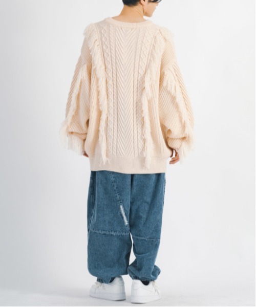 RE730 セーター ニット Cute fringe wide knit sweater / 可愛い