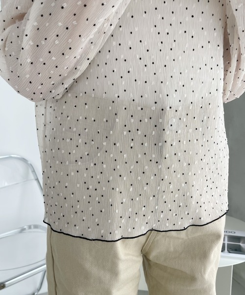 tシャツ シアー ドット ジャガード 長袖 トップス レディース