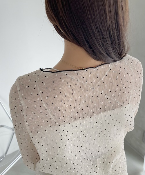 トップス　ドット tシャツ シアー ドット ジャガード 長袖 トップス レディース