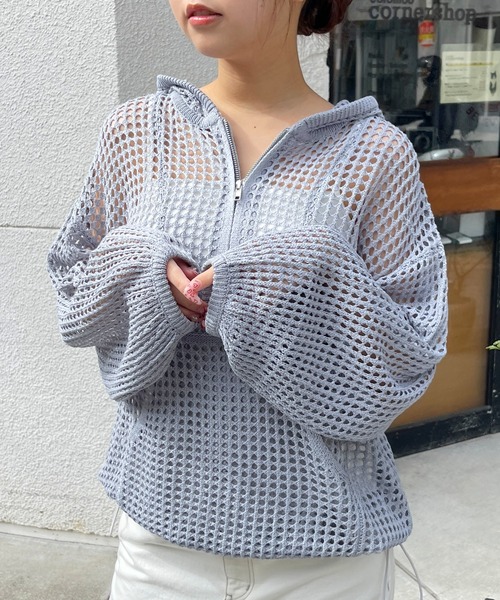 ニット フード付きメッシュニットプルオーバー レディース : ZOZOTOWN
