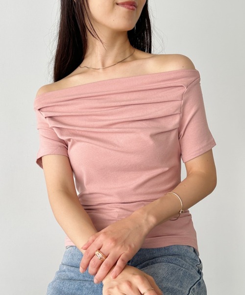 CLEA tシャツ タックデザイン ドレープオフショルダー半袖