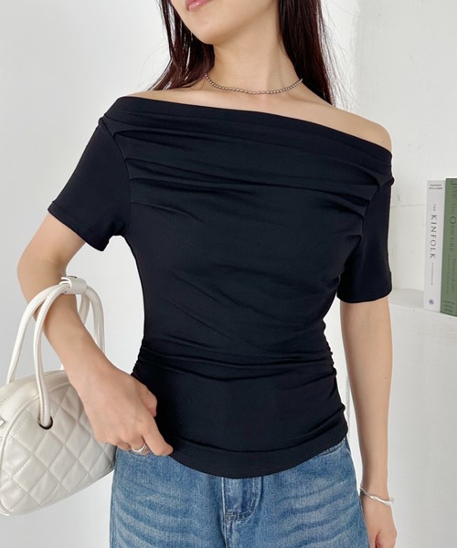 tシャツ タックデザインオフショルTee レディース タックデザインオフショルTee（Tシャツ/カットソー）｜Ungrid
