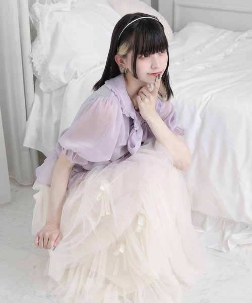 Pal elfy ブラウス シャツ シャーリングリボンブラウス レディース