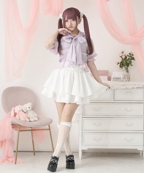 【 Princess Polly】ブラック シャーリング上下セット Pal elfy ブラウス シャツ シャーリングリボンブラウス