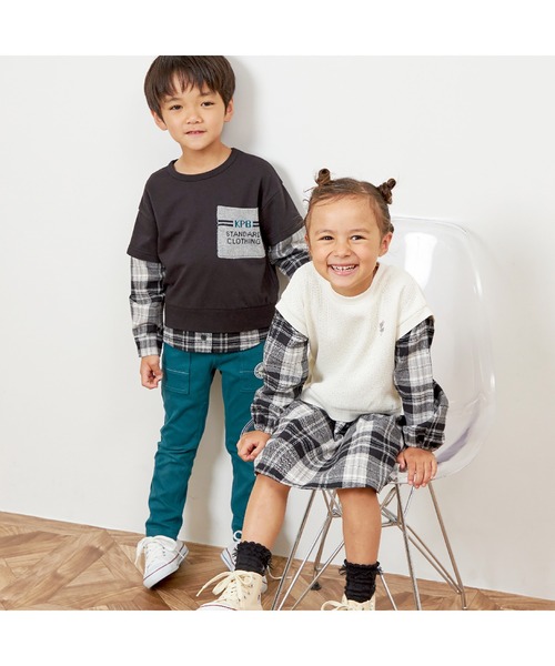 KP ワンピース レイヤード風チェックワンピース(90〜160) キッズ 子供 