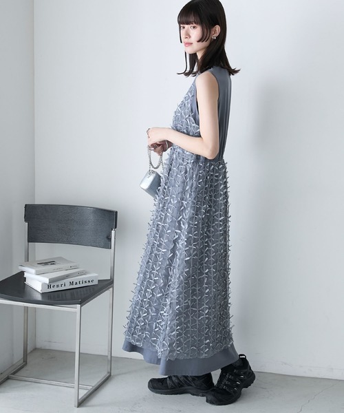 【FOXEY NY】25ans掲載＊ビジューリボン付き　ノースリーブワンピース FOXEY NY】25ans掲載＊ビジューリボン付き ノースリーブ