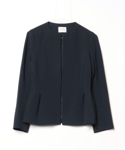 Demi-Luxe BEAMS」 ノーカラージャケット 38 ネイビー レディース 