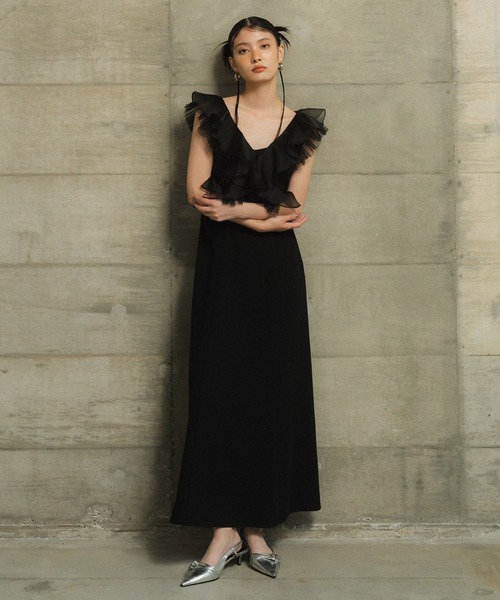 【ANDRESD】チュールドレス／チャコール Mサイズ ANDRESD ドレス プリーツチュールドレス / pleats tulle dress