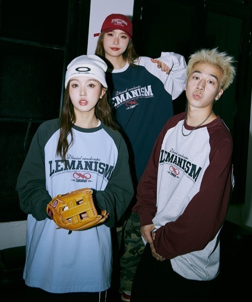 tシャツ 「Lemanism」フロントロゴ ラグランデザイン ヘビーウェイト 長袖Tシャツ ロンT レディース メンズ tシャツ 「Lemanism」フロントロゴ ラグランデザイン