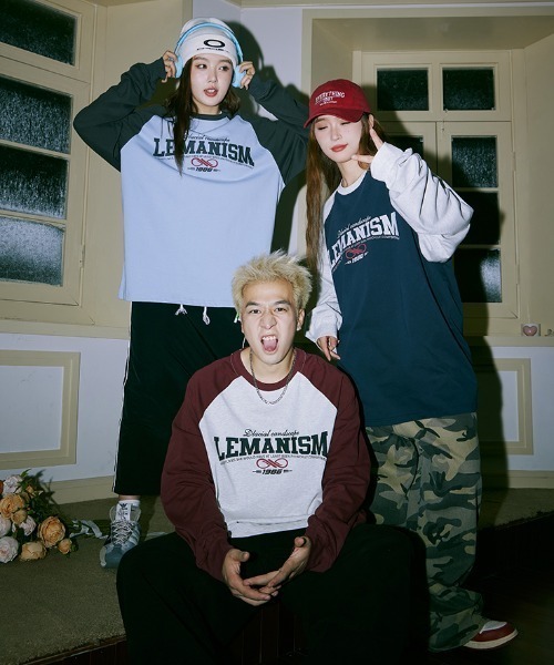 tシャツ 「Lemanism」フロントロゴ ラグランデザイン ヘビーウェイト 長袖Tシャツ ロンT レディース メンズ tシャツ 「Lemanism」フロントロゴ ラグランデザイン